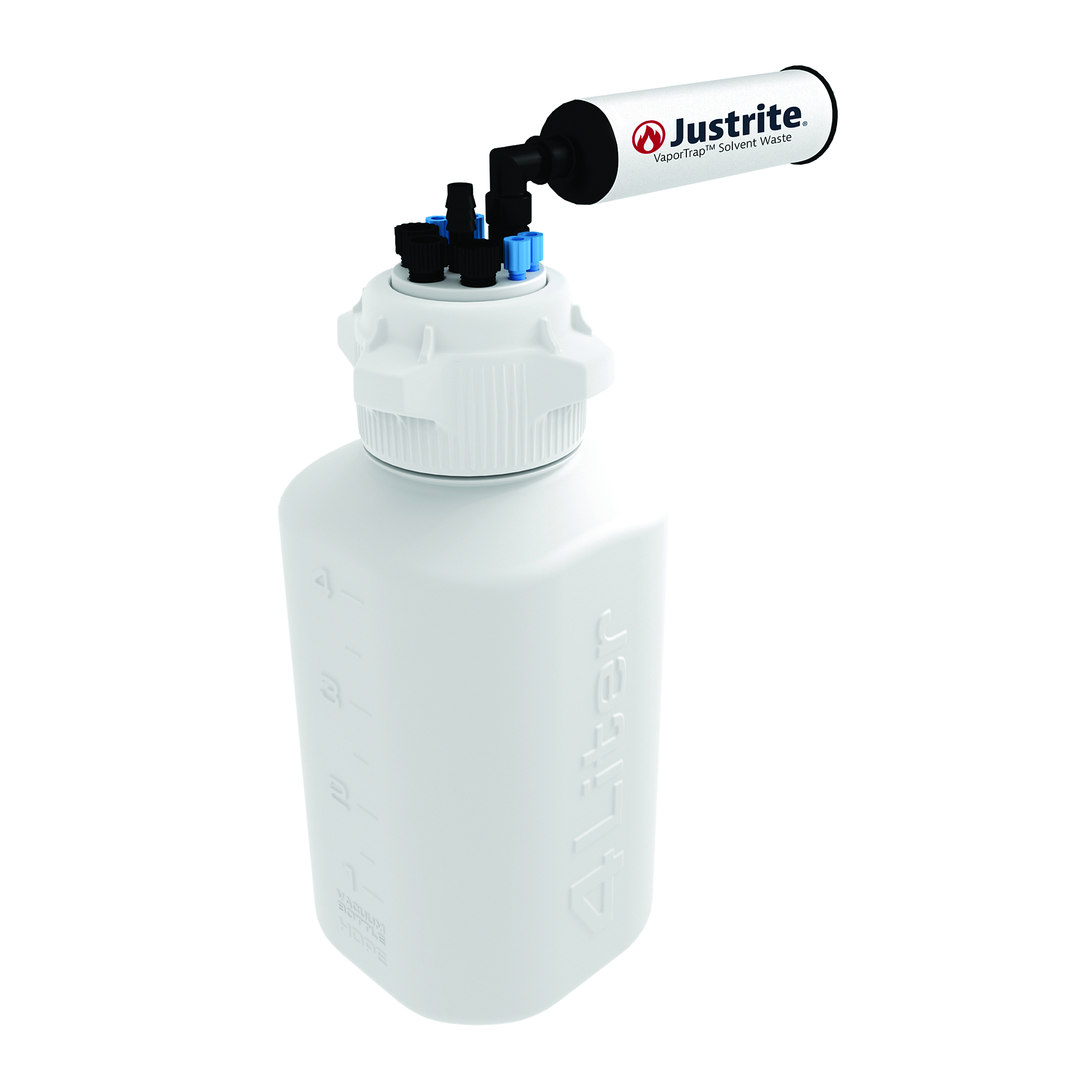 Justrite VaporTrap Carboy with Filter Kit — 4 Liters, HDPE, 83mm Cap, 7 Ports, Model# 12820